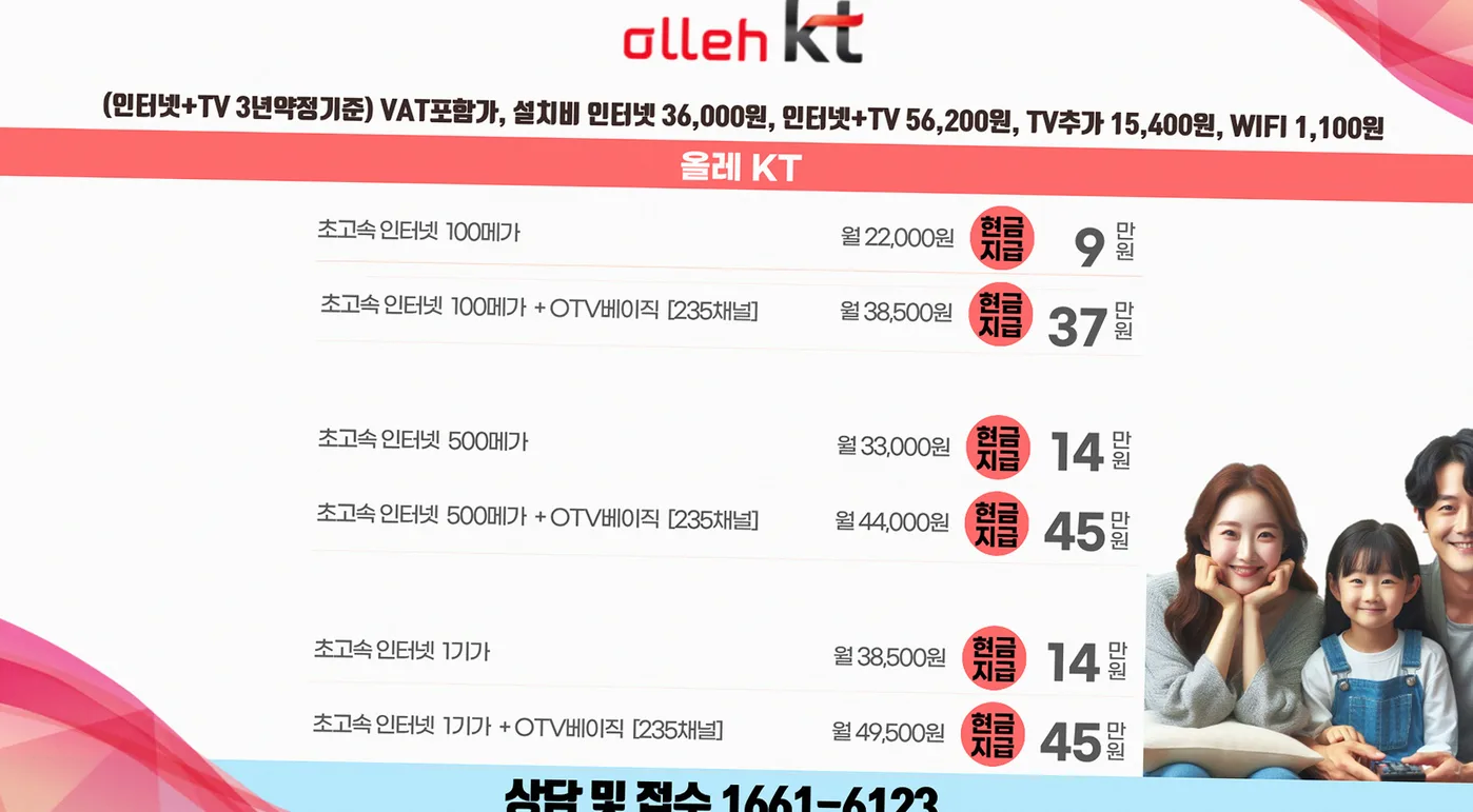 동이면 SK KT LG 인터넷TV 공식 요금표 3